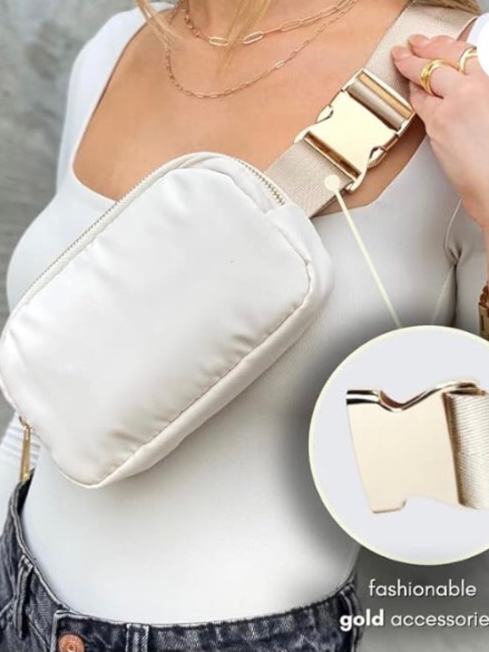 Neutral Cream Women's Crossbody Bag - Sleek Everyday belt bag.
